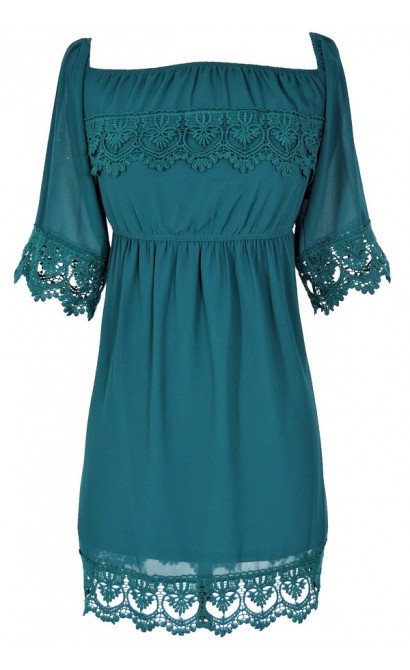 Gypsy Crochet Lace Dress in Dark Green